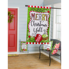 Load image into Gallery viewer, EVERGREEN MERRY CHRISTMAS Y&#39;ALL HOUSE APPLIQUE FLAG