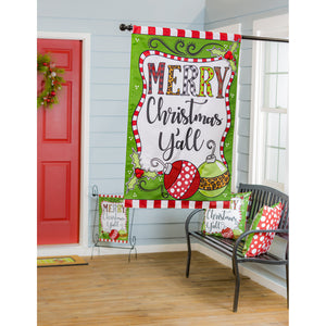 EVERGREEN MERRY CHRISTMAS Y'ALL HOUSE APPLIQUE FLAG