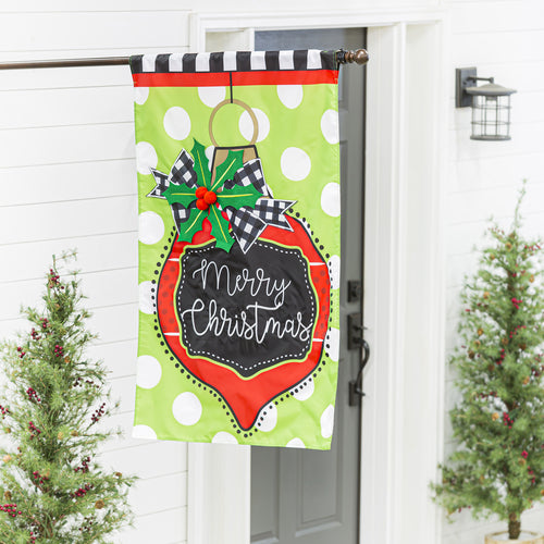 EVERGREEN PATTERNED ORNAMENT WITH HOLLY HOUSE APPLIQUE FLAG