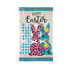 EVERGREEN BRIGHT BUNNIES HOUSE APPLIQUE FLAG