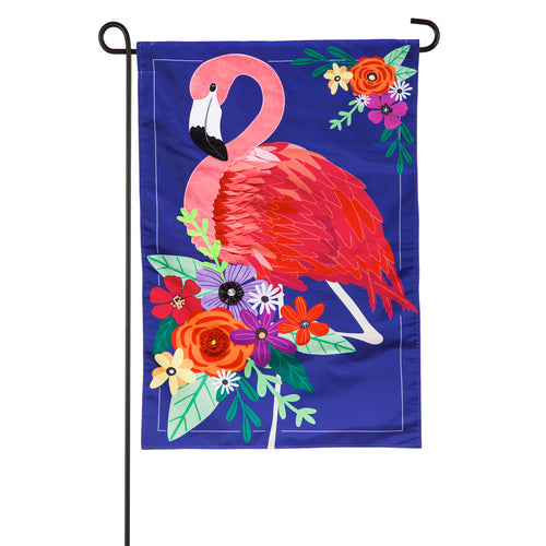 Evergreen Floral Flamingo Applique Garden Flag