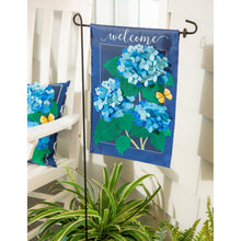 Load image into Gallery viewer, Evergreen Hydrangea Blossoms Applique Garden Flag