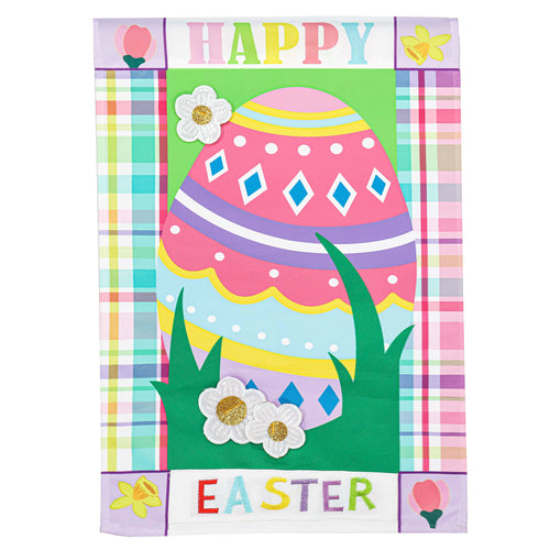 EVERGREEN EASTER EGG PATTERNED BORDER GARDEN APPLIQUÉ FLAG