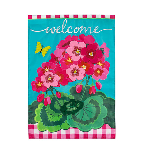 EVERGREEN SPRING GERANIUMS GARDEN APPLIQUE FLAG