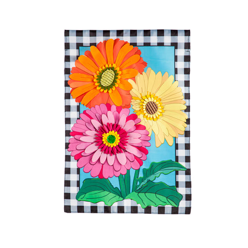 EVERGREEN GERBERA DAISY TRIO GARDEN APPLIQUE FLAG