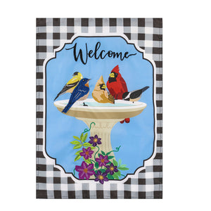 EVERGREEN SONGBIRD BIRDBATH GARDEN APPLIQUE FLAG