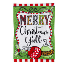 Load image into Gallery viewer, EVERGREEN MERRY CHRISTMAS Y&#39;ALL GARDEN APPLIQUE FLAG