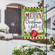 Load image into Gallery viewer, EVERGREEN MERRY CHRISTMAS Y&#39;ALL GARDEN APPLIQUE FLAG