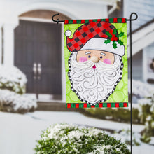 Load image into Gallery viewer, EVERGREEN SANTA CLAUS WITH HOLLY GARDEN APPLIQUE FLAG