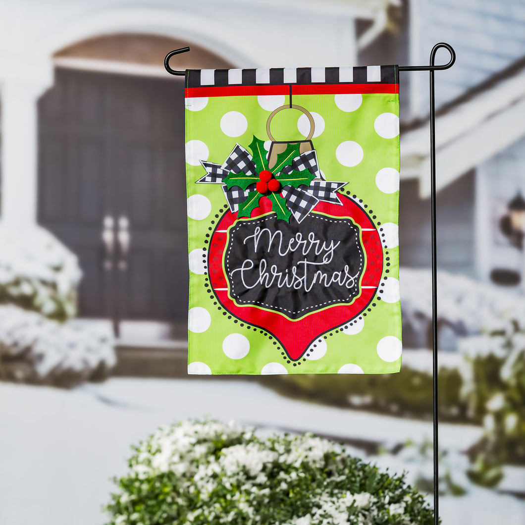 EVERGREEN PATTERNED ORNAMENT WITH HOLLY GARDEN APPLIQUE FLAG