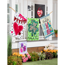 Load image into Gallery viewer, EVERGREEN BRIGHT BUNNIES HOUSE APPLIQUE FLAG