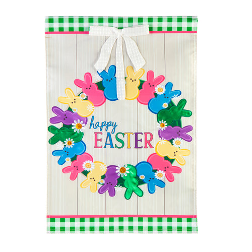 EVERGREEN COLORFUL BUNNY WREATH GARDEN APPLIQUE FLAG