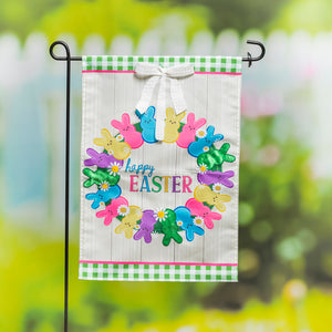 EVERGREEN COLORFUL BUNNY WREATH GARDEN APPLIQUE FLAG