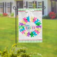 Load image into Gallery viewer, EVERGREEN COLORFUL BUNNY WREATH GARDEN APPLIQUE FLAG