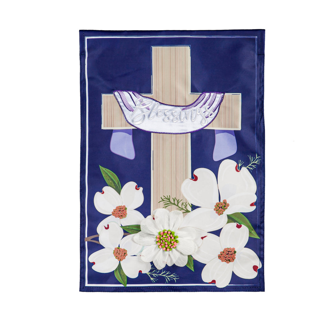 EVERGREEN DOGWOOD BLESSINGS GARDEN APPLIQUE FLAG