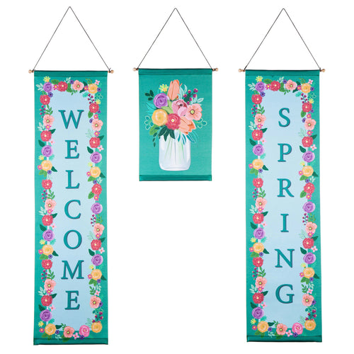 EVERGREEN WELCOME SPRING FLORAL DOOR BANNER KIT