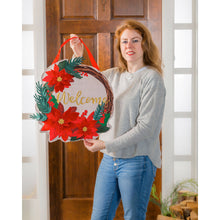 Load image into Gallery viewer, EVERGREEN POINSETTIA WELCOME WREATH DOOR DÉCOR