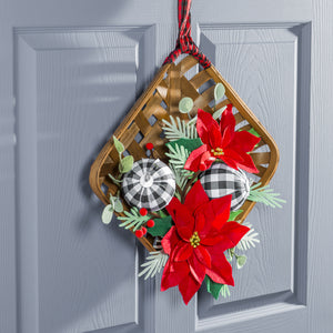 EVERGREEN POINSETTIA TOBACCO BASKET DOOR DÉCOR