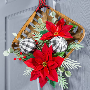 EVERGREEN POINSETTIA TOBACCO BASKET DOOR DÉCOR