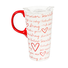 Load image into Gallery viewer, Evergreen Ceramic Travel Cup Relentess Hearts