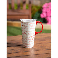 Load image into Gallery viewer, Evergreen Ceramic Travel Cup Relentess Hearts
