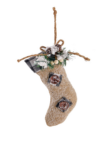 EVERGREEN ASSORTED STOCKING WITH PINECONE ORNAMENT