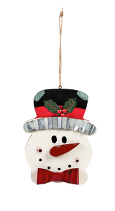 EVERGREEN ASSORTED WOOD AND METAL ICON ORNAMENTS SANTA AND SNOWMAN