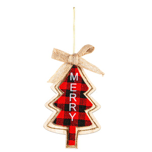 EVERGREEN WOOD BUFFALO CHECK TREE WITH SENTIMENT ORNAMENT