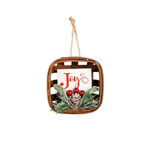 EVERGREEN WOOD BASKET WITH SENTIMENT AND ARTIFICIAL