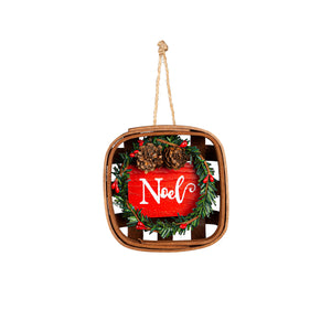 EVERGREEN WOOD BASKET WITH SENTIMENT AND ARTIFICIAL