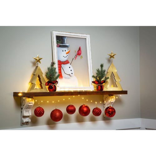 EVERGREEN SNOWMAN WITH CARDINAL HAND PAINTED SCREEN WOOD FRAME WALL DÉCOR, 16