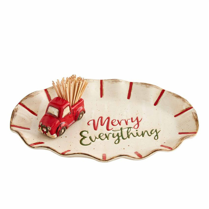 Mud Pie Merry Christmas Toothpick Holder and Tray Set