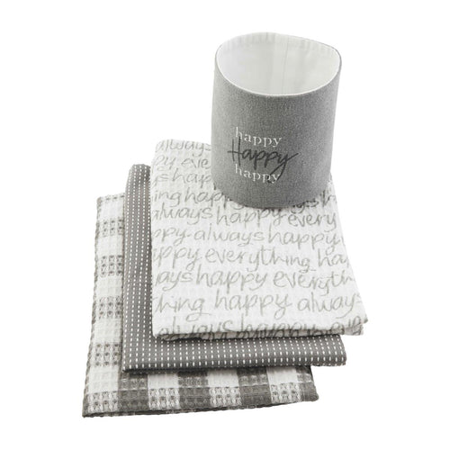 MUD PIE GRAY BUCKET HAPPY TOWELS