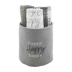 MUD PIE GRAY BUCKET HAPPY TOWELS