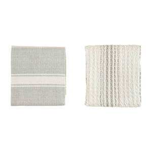 MUD PIE GRAY WAFFLE COTTON TOWELS SET