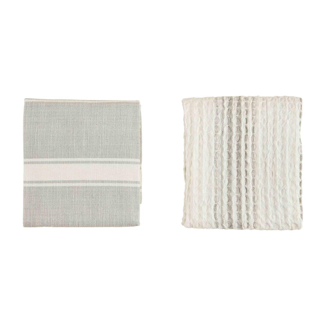 MUD PIE GRAY WAFFLE COTTON TOWELS SET