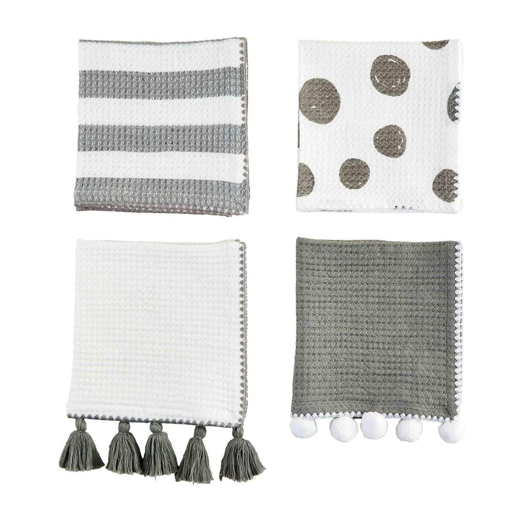 MUD PIE GRAY TASSEL TOWEL SET