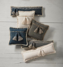 Load image into Gallery viewer, MUD PIE WHITE DHURRIE TASSEL LONG PILLOW