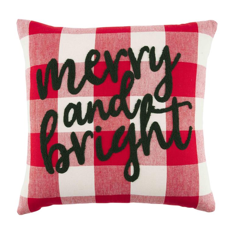 MUD PIE MERRY CHECK PILLOW