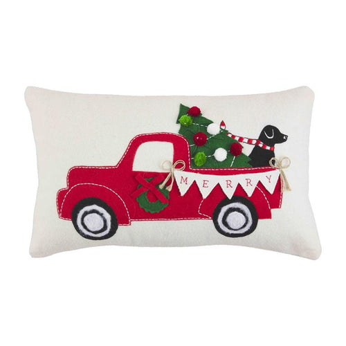 MUD PIE DOG TRUCK FELT WOOL PILLOW