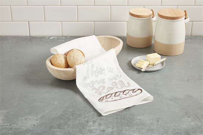 Mud Pie Paulownia Rolls Bread Bowl & Towel Set