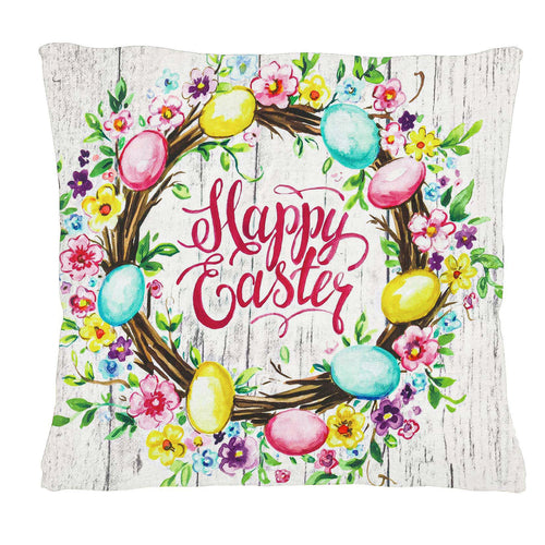 EVERGREEN EASTER FLORAL WREATH PILLOW COVER