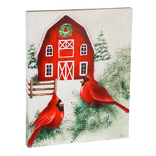 Load image into Gallery viewer, EVERGREEN LED CANVAS WALL DÉCOR, 16&quot;W X 20&quot;H, CARDINALS WITH FARMHOUSE