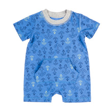 Load image into Gallery viewer, Evergreen Anchors Away Nautical Baby Romper _Blue