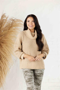 MUD PIE TAUPE RANDI WAFFLE SWEATER