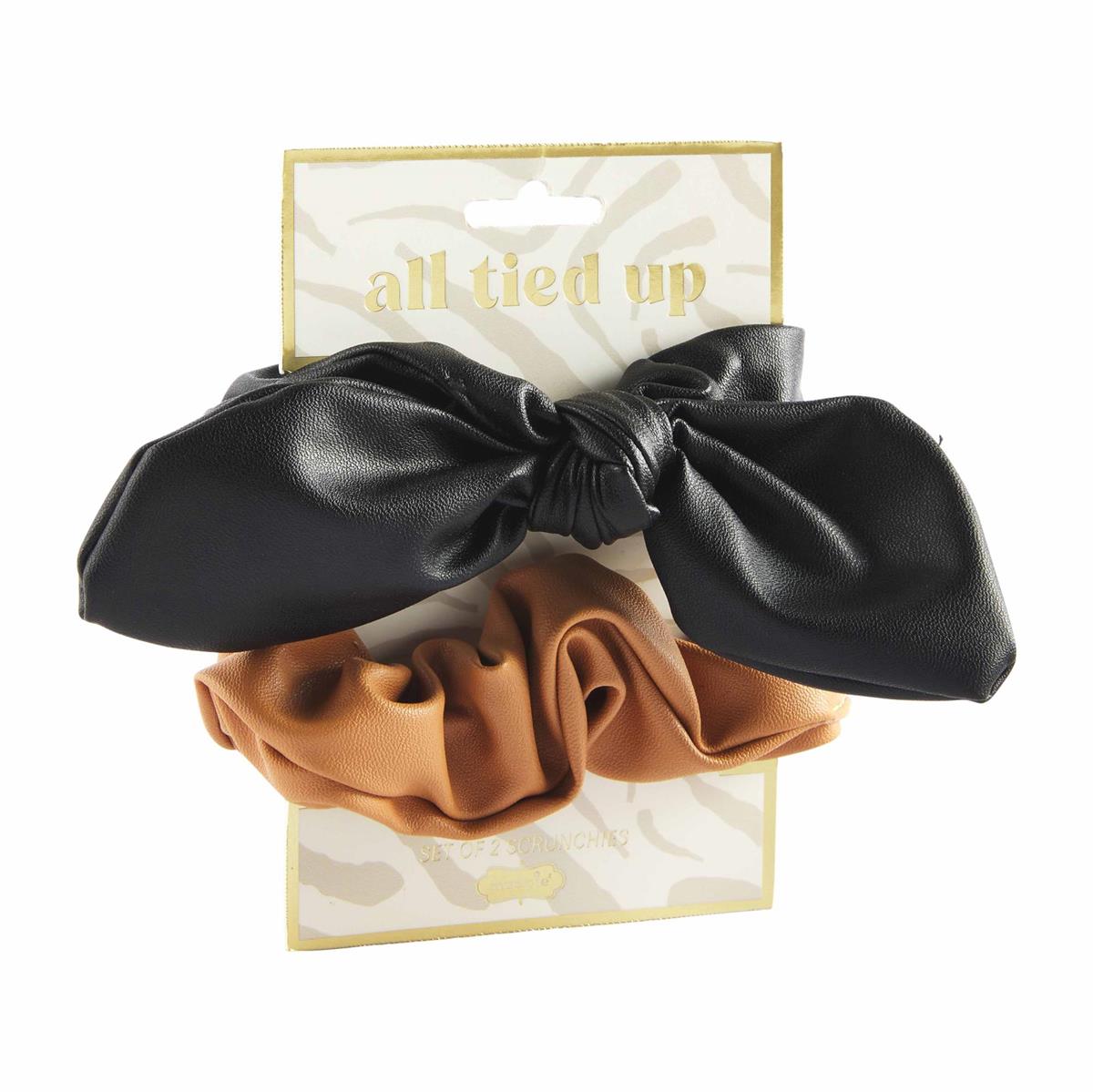 MUD PIE LEATHER SCRUNCHIE SET BLACK