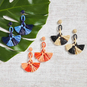 MUD PIE RAFFIA TASSEL EARRINGS BL