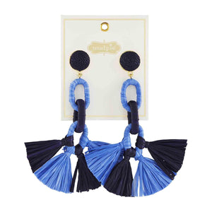 MUD PIE RAFFIA TASSEL EARRINGS BL