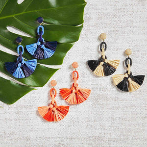 MUD PIE RAFFIA TASSEL EARRINGS CL