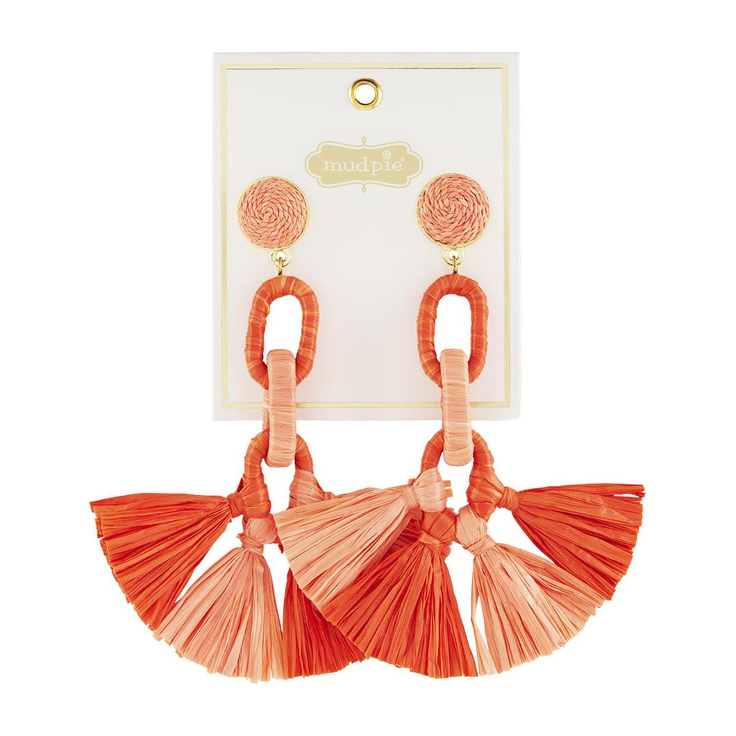 MUD PIE RAFFIA TASSEL EARRINGS CL